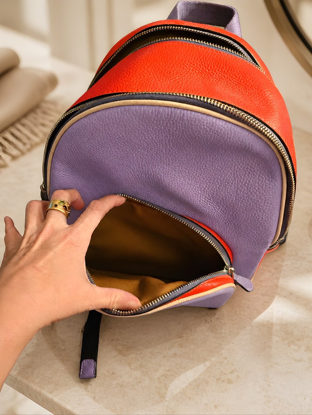 Coach Court Backpack in Colorblock,  in Light Violet/Electric Coral Color 2020's - Picture 2 of 11